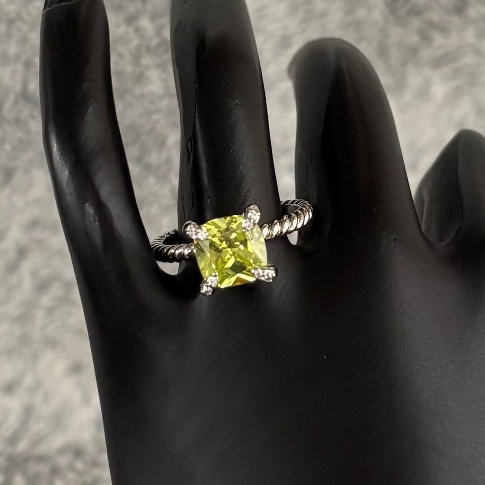 Lime Yellow CZ Cable Style Sterling Silver Ring